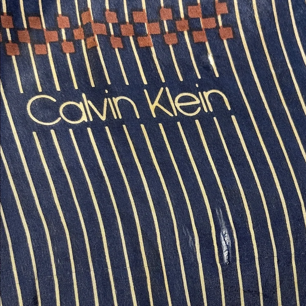 Calvin Klein Navy and Brown Striped Scarf